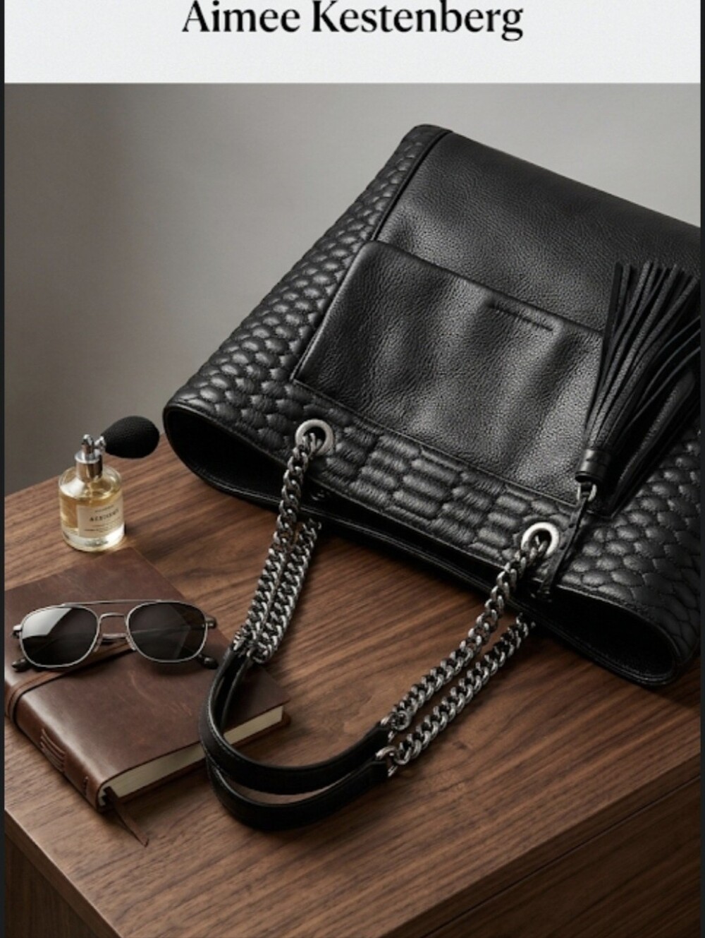 AIMEE KESTENBERG Black Leather Chain-Handle Tote Bag